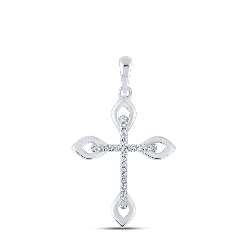 10kt White Gold Womens Round Diamond Cross Pendant 1/20 Cttw