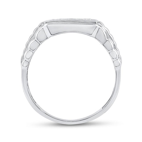 10kt White Gold Mens Round Diamond Rectangle Cluster Ribbed Ring 1/2 Cttw