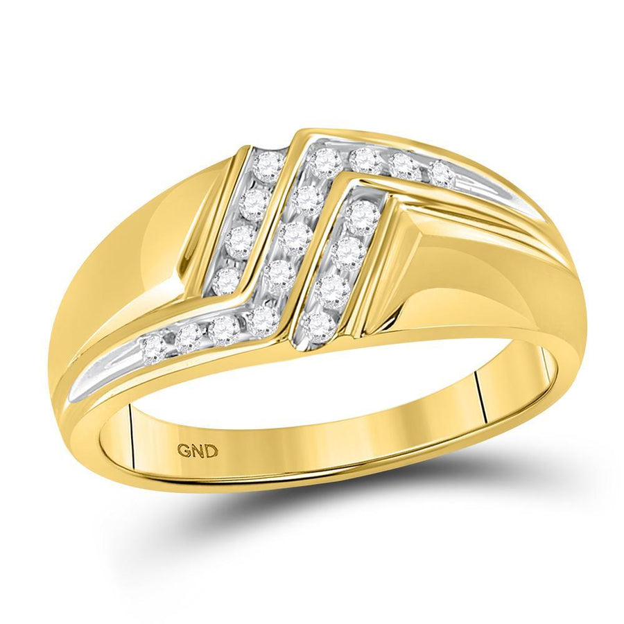 10kt Yellow Gold Mens Round Diamond Triple Row Polished Band Ring 1/4 Cttw