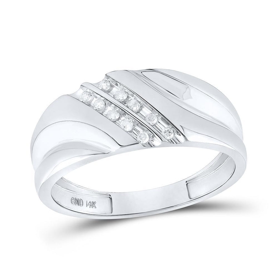 14kt White Gold Mens Round Diamond Wedding Band Ring 1/8 Cttw