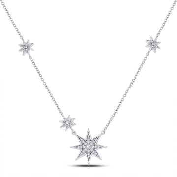 14kt White Gold Womens Round Diamond Starburst Fashion Necklace 1/5 Cttw