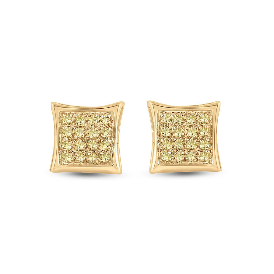 10kt Yellow Gold Round Yellow Color Enhanced Diamond Square Earrings 1/10 Cttw