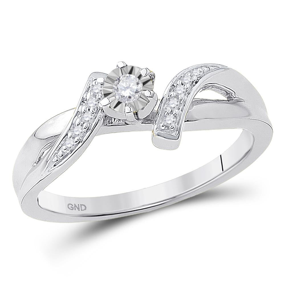 10kt White Gold Womens Round Diamond Solitaire Promise Ring 1/10 Cttw