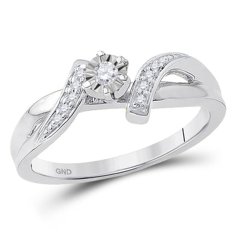 10kt White Gold Womens Round Diamond Solitaire Promise Ring 1/10 Cttw