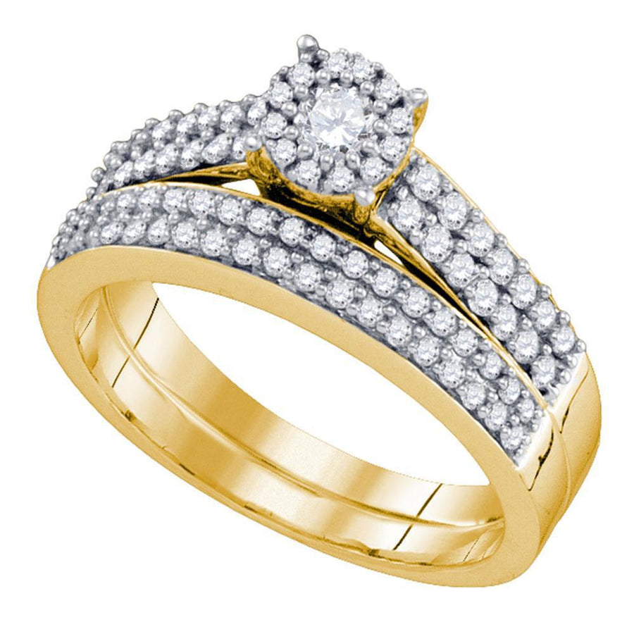 14kt Yellow Gold Round Diamond Bridal Wedding Ring Band Set 5/8 Cttw