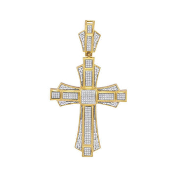 10kt Yellow Gold Mens Round Diamond Cross Saint John Charm Pendant 1 Cttw