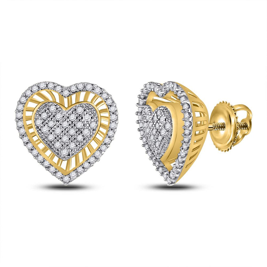 10kt Yellow Gold Womens Round Diamond Heart Cluster Stud Earrings 1/3 Cttw