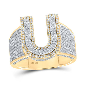 10kt Two-tone Gold Mens Round Diamond U Initial Letter Ring 1 Cttw