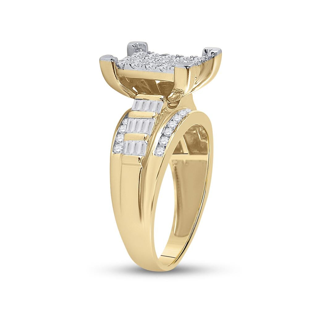 10kt Yellow Gold Round Diamond Cluster Bridal Wedding Engagement Ring 7/8 Cttw