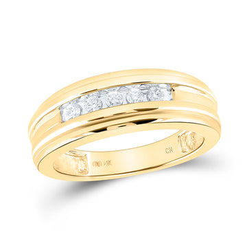 14kt Yellow Gold Mens Round Diamond Wedding Single Row Band Ring 1/4 Cttw