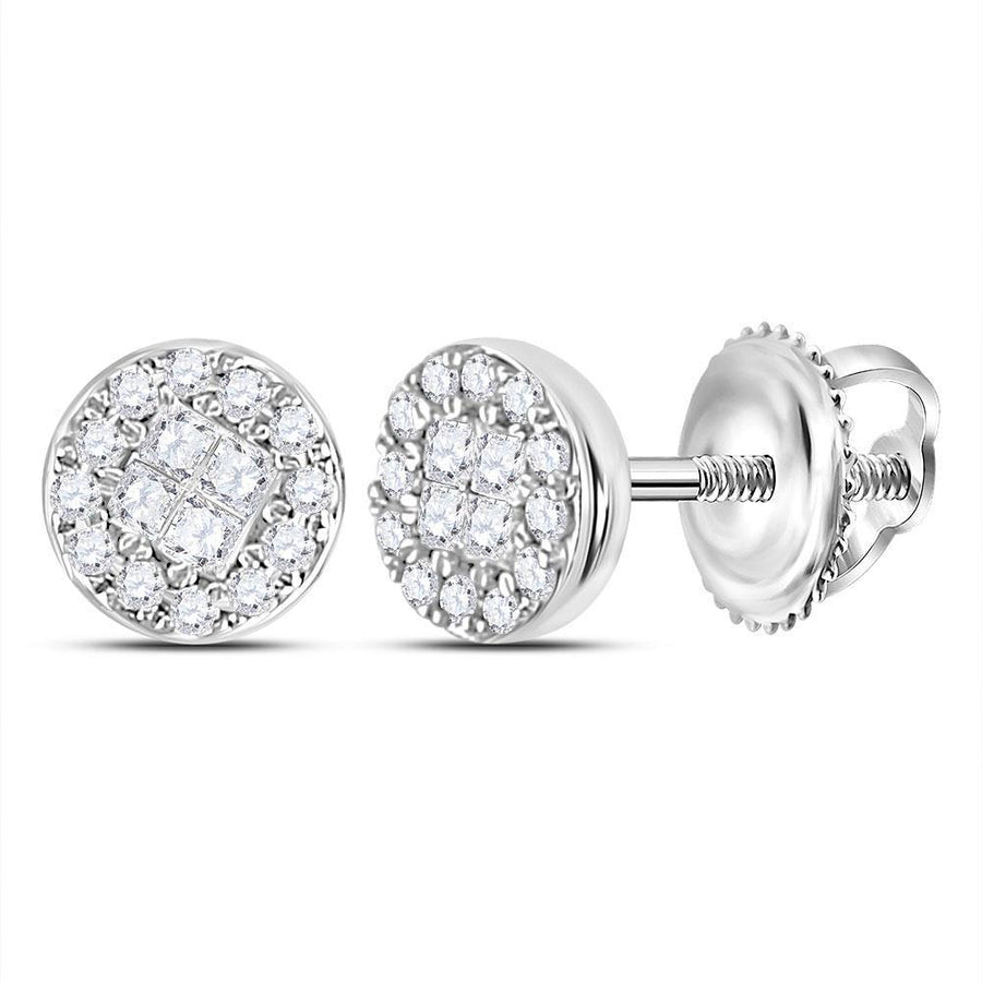10kt White Gold Womens Princess Round Diamond Cluster Earrings 1/6 Cttw