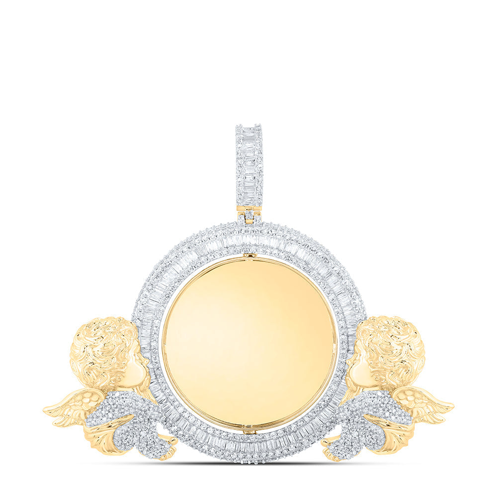 10kt Yellow Gold Mens Round Diamond Angel Memory Circle Charm Pendant 5-3/4 Cttw