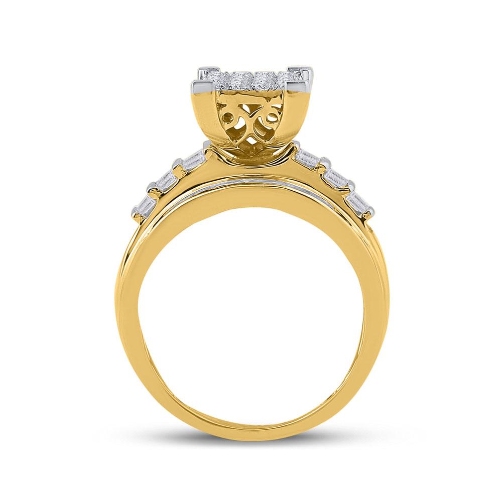 10kt Yellow Gold Round Diamond Cluster Bridal Wedding Engagement Ring 1 Cttw