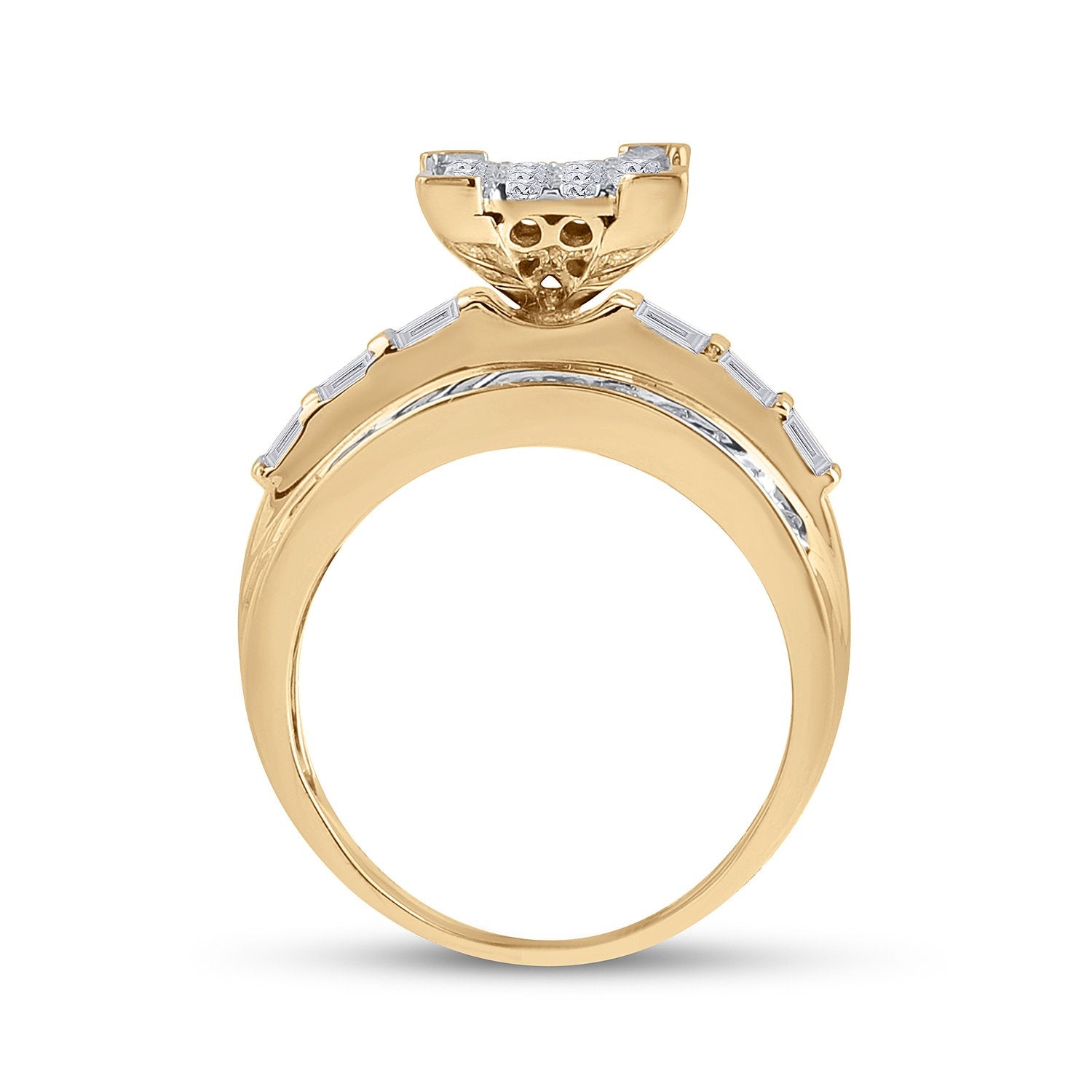 10kt Yellow Gold Round Diamond Cluster Bridal Wedding Engagement Ring 1-1/2 Cttw