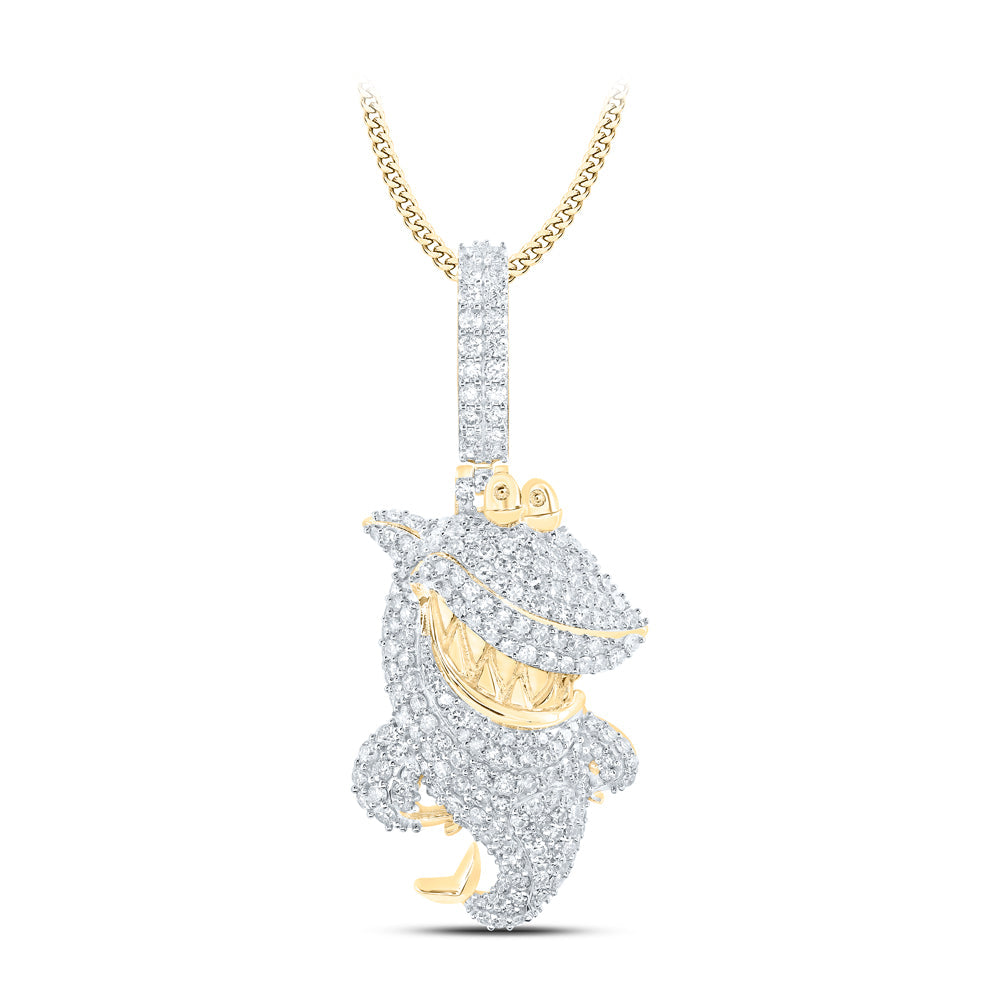 10kt Yellow Gold Mens Round Diamond Shark Grin Animal Charm Pendant 1-3/4 Cttw