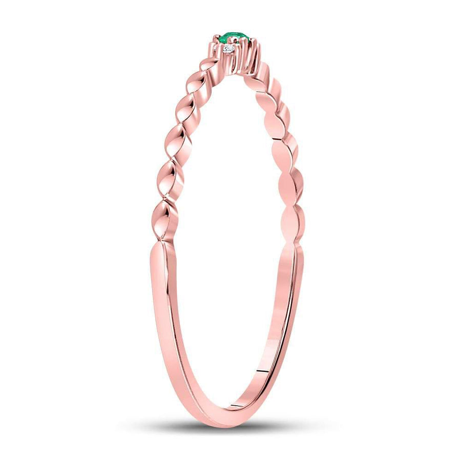 10kt Rose Gold Womens Round Emerald Solitaire Diamond-accent Stackable Ring .03 Cttw