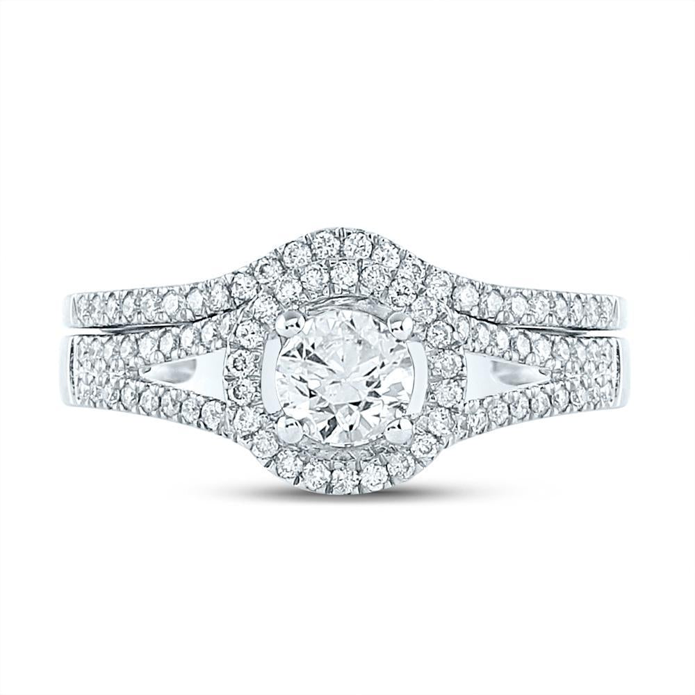 14kt White Gold Round Diamond Bridal Wedding Ring Band Set 1 Cttw