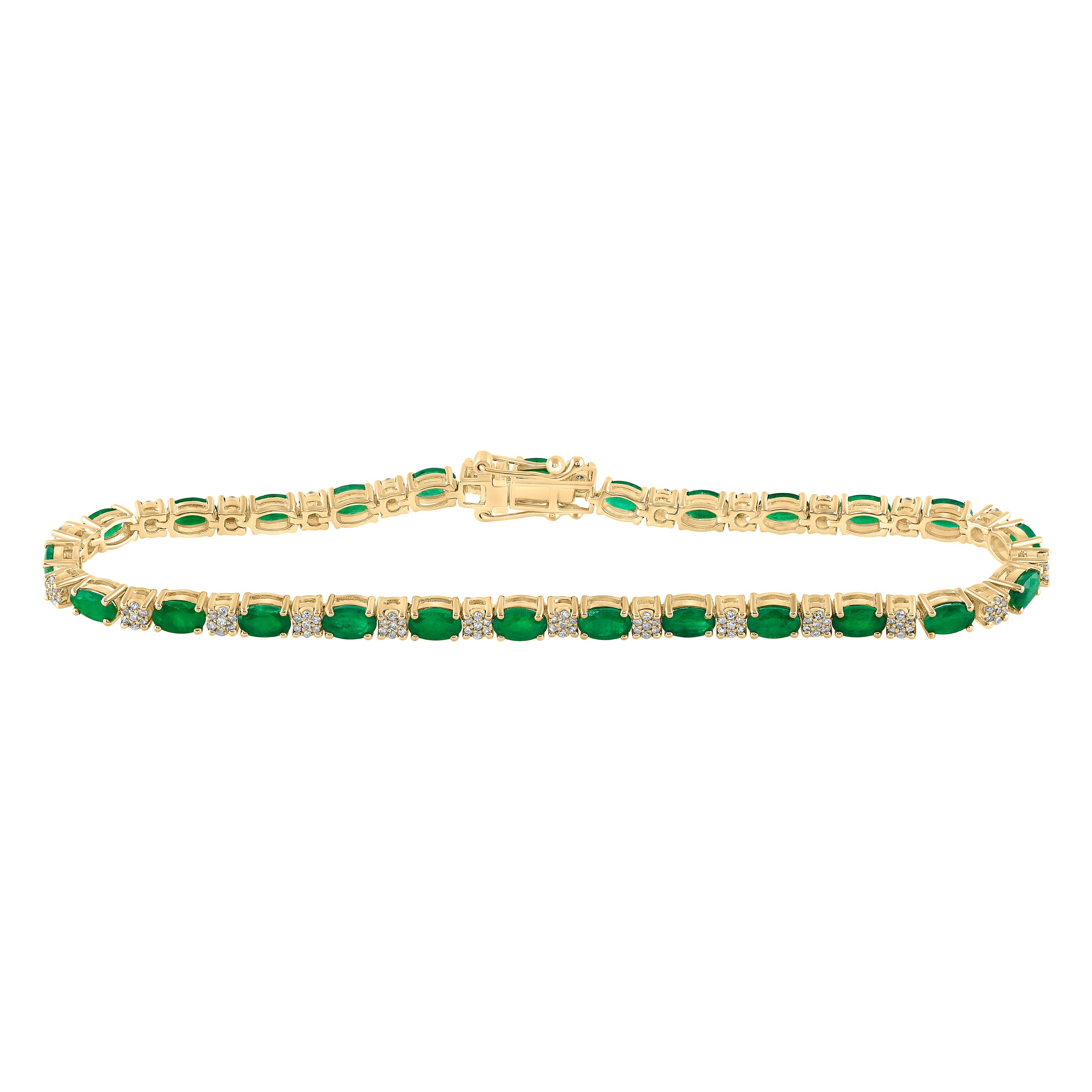 14kt Yellow Gold Womens Oval Emerald Diamond Tennis Bracelet 6 Cttw