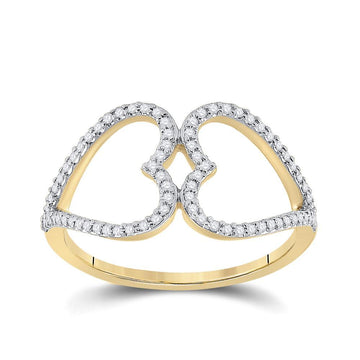 10kt Yellow Gold Womens Round Diamond Negative Space Heart Ring 1/5 Cttw