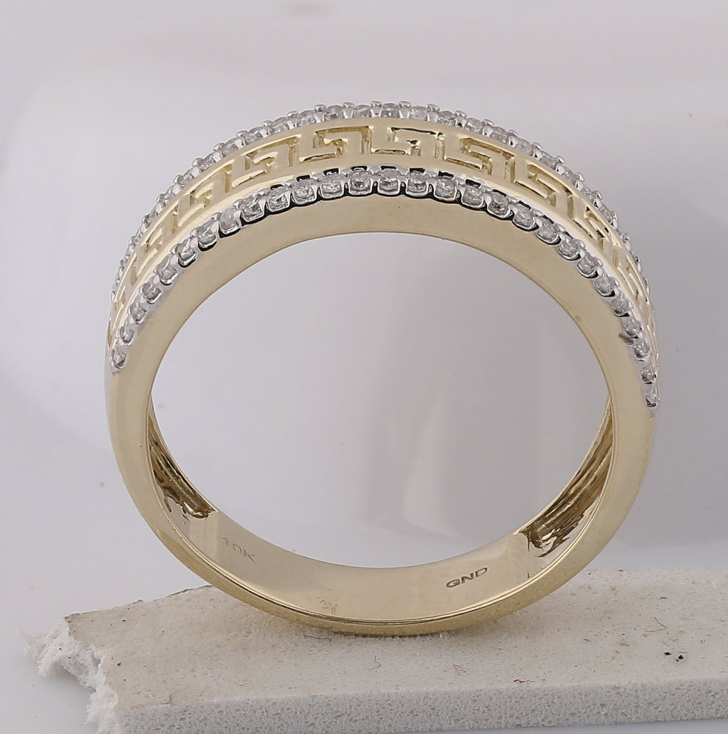 10kt Yellow Gold Mens Round Diamond Wedding Greek Key Band Ring 1/3 Cttw