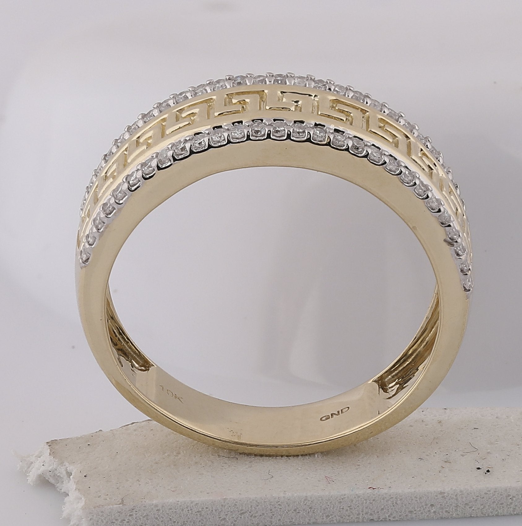 10kt Yellow Gold Mens Round Diamond Wedding Greek Key Band Ring 1/3 Cttw