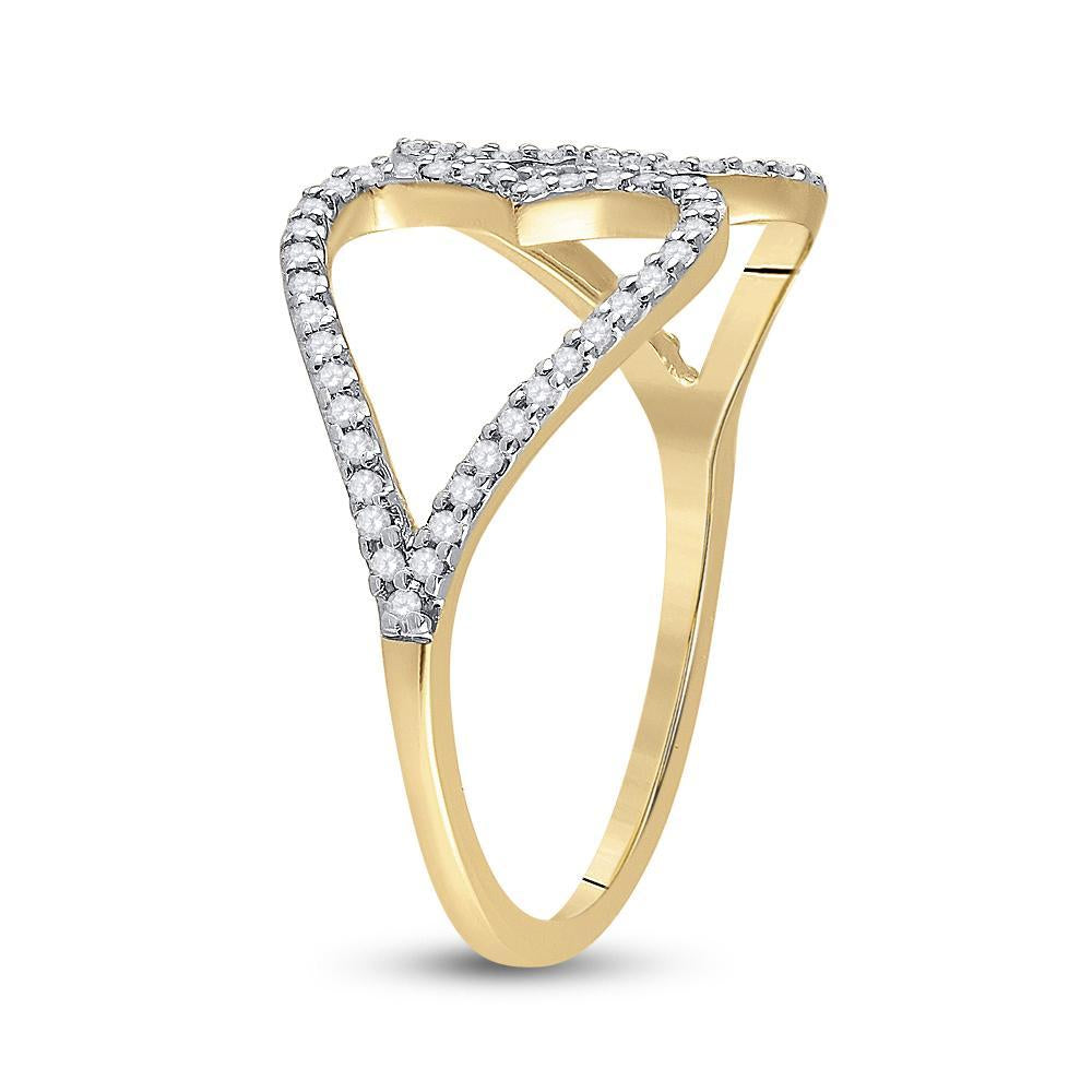 10kt Yellow Gold Womens Round Diamond Negative Space Heart Ring 1/5 Cttw