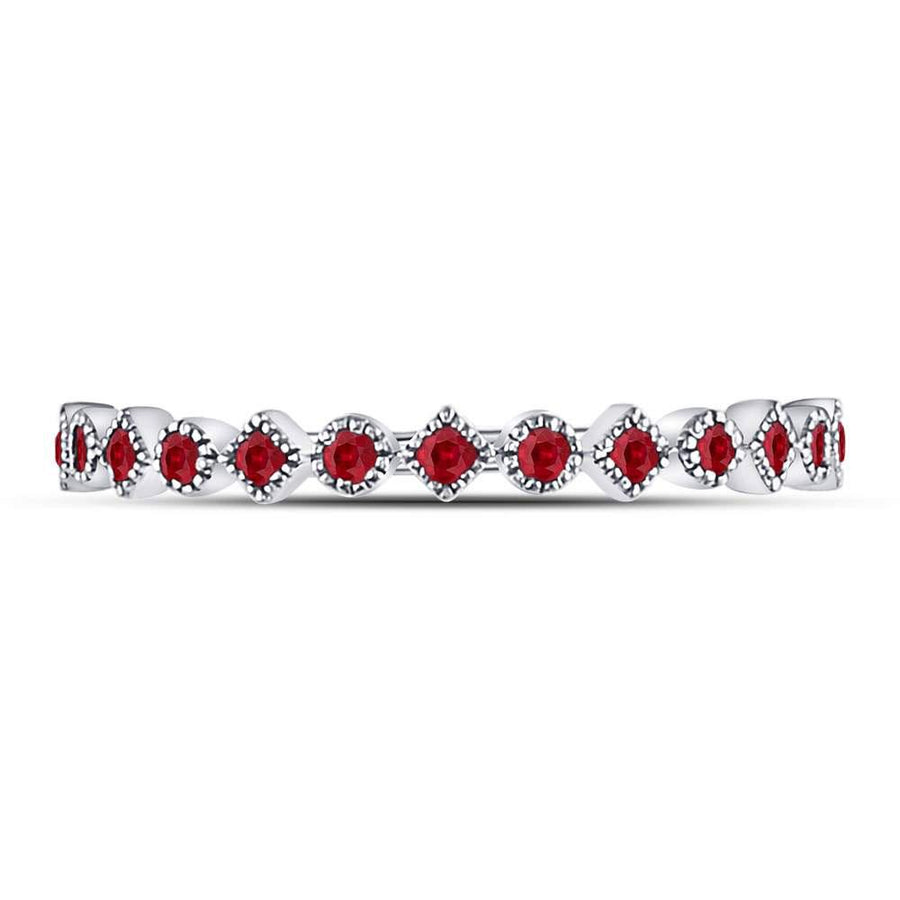 10kt White Gold Womens Round Ruby Square Dot Stackable Band Ring 1/5 Cttw