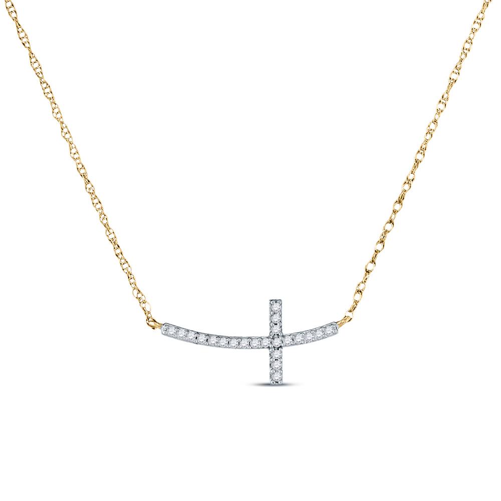 10kt Yellow Gold Womens Round Diamond Horizontal Cross Necklace 1/20 Cttw