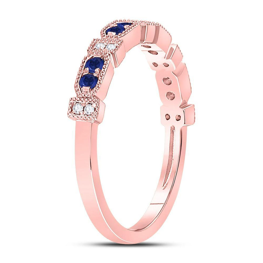 10kt Rose Gold Womens Round Blue Sapphire Diamond Stackable Band Ring 1/4 Cttw