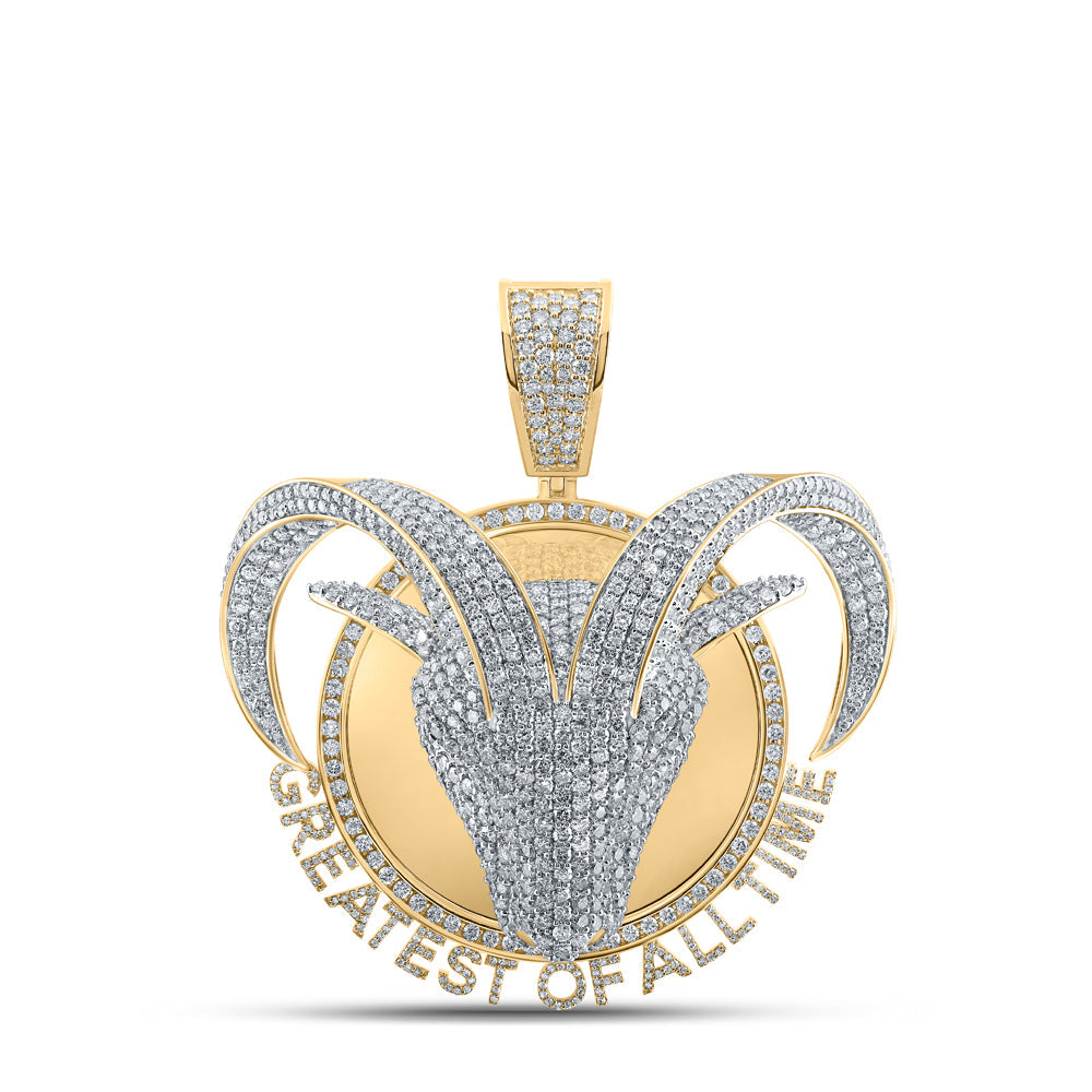 10kt Yellow Gold Mens Round Diamond GOAT Head Charm Pendant 20-7/8 Cttw