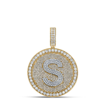 10kt Two-tone Gold Mens Round Diamond Letter S Circle Charm Pendant 3-3/4 Cttw