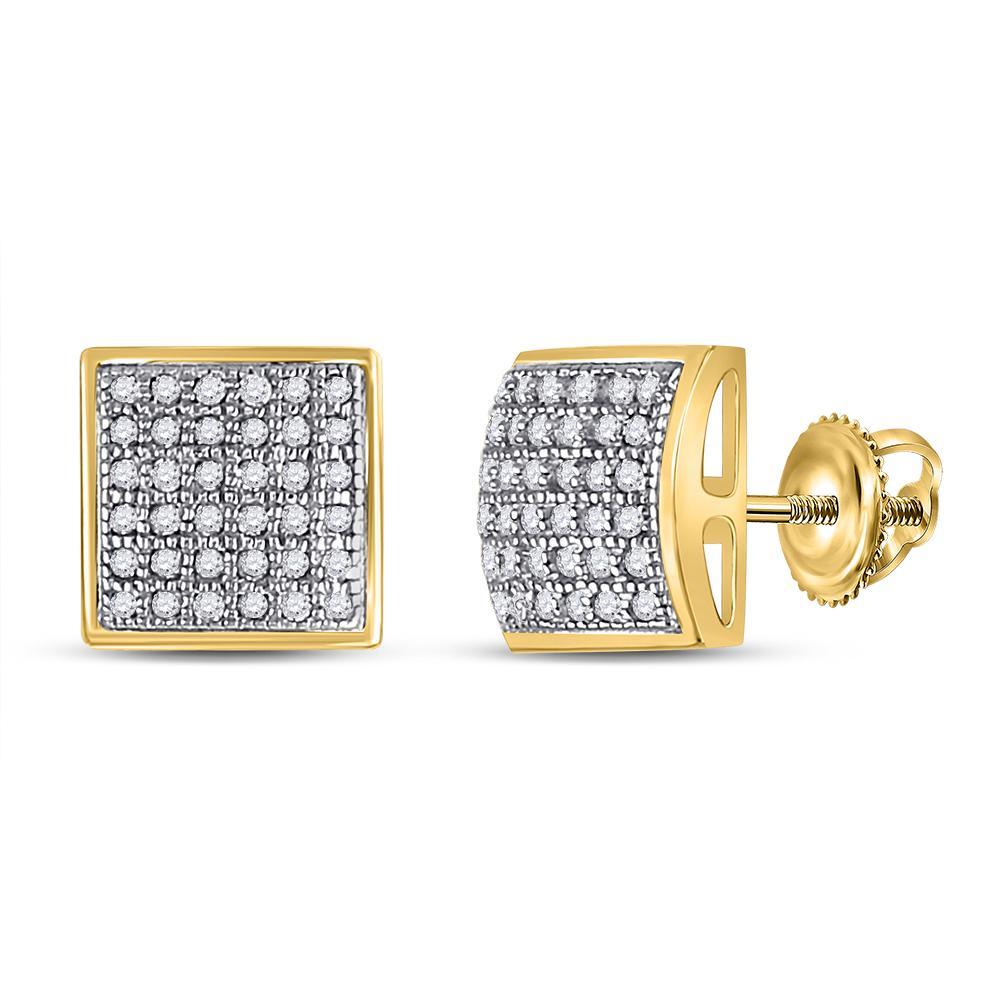 10kt Yellow Gold Womens Round Diamond Square Cluster Earrings 1/5 Cttw