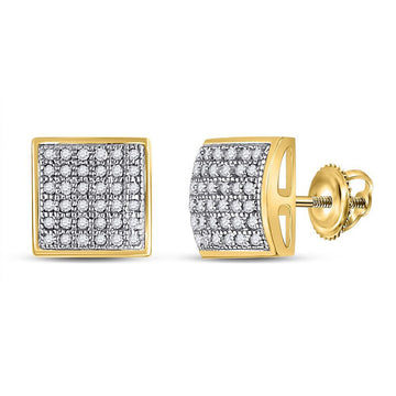 10kt Yellow Gold Womens Round Diamond Square Cluster Earrings 1/5 Cttw