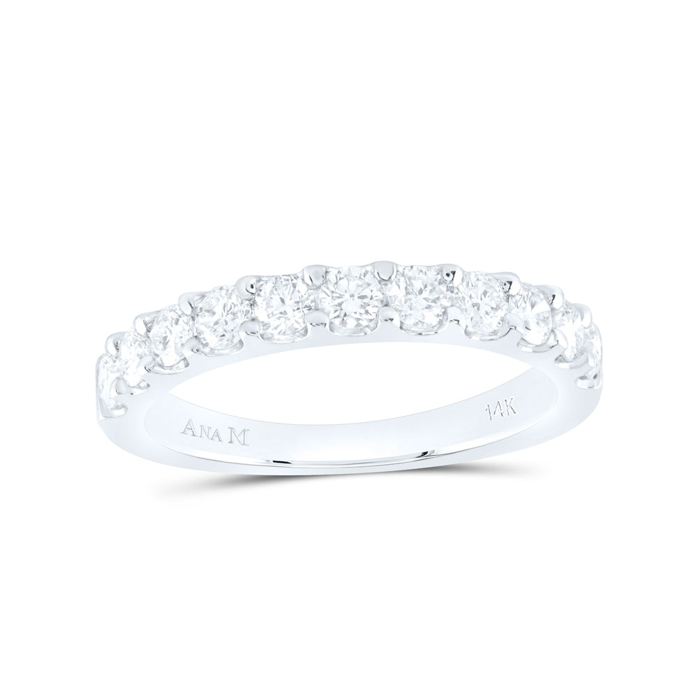 14kt White Gold Womens Round Diamond Wedding Single Row Band 3/4 Cttw