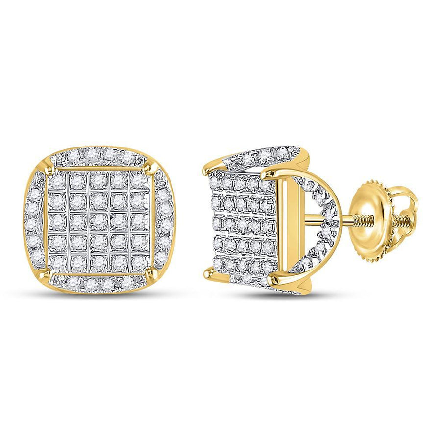 10kt Yellow Gold Round Diamond Square Stud Earrings 1/3 Cttw