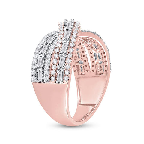 14kt Two-tone Gold Womens Baguette Diamond Crossover Band Ring 3/4 Cttw