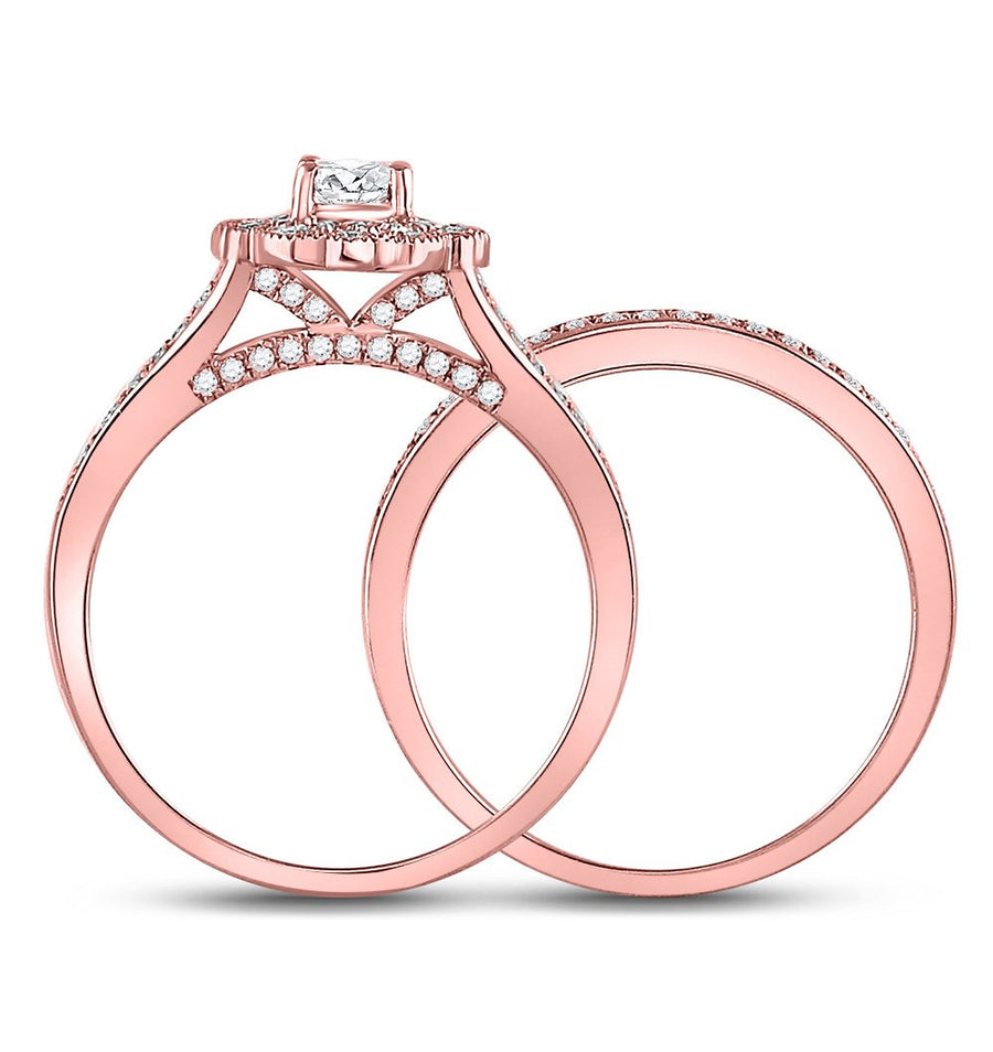 14kt Rose Gold Oval Diamond Bridal Wedding Ring Band Set 1 Cttw