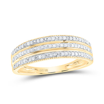 10kt Yellow Gold Womens Round Diamond Striped Band Ring 1/6 Cttw