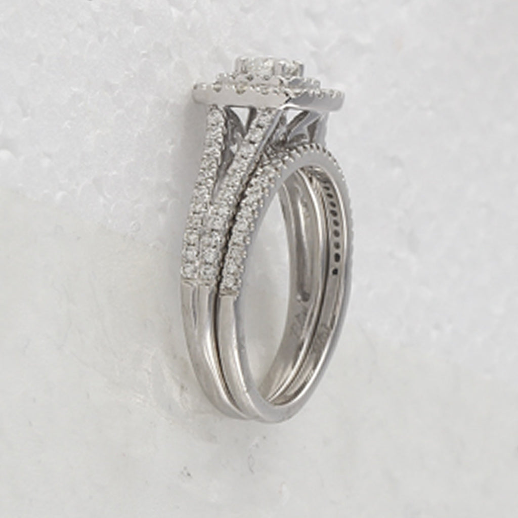 14kt White Gold Round Diamond Double Halo Bridal Wedding Ring Band Set 1 Cttw