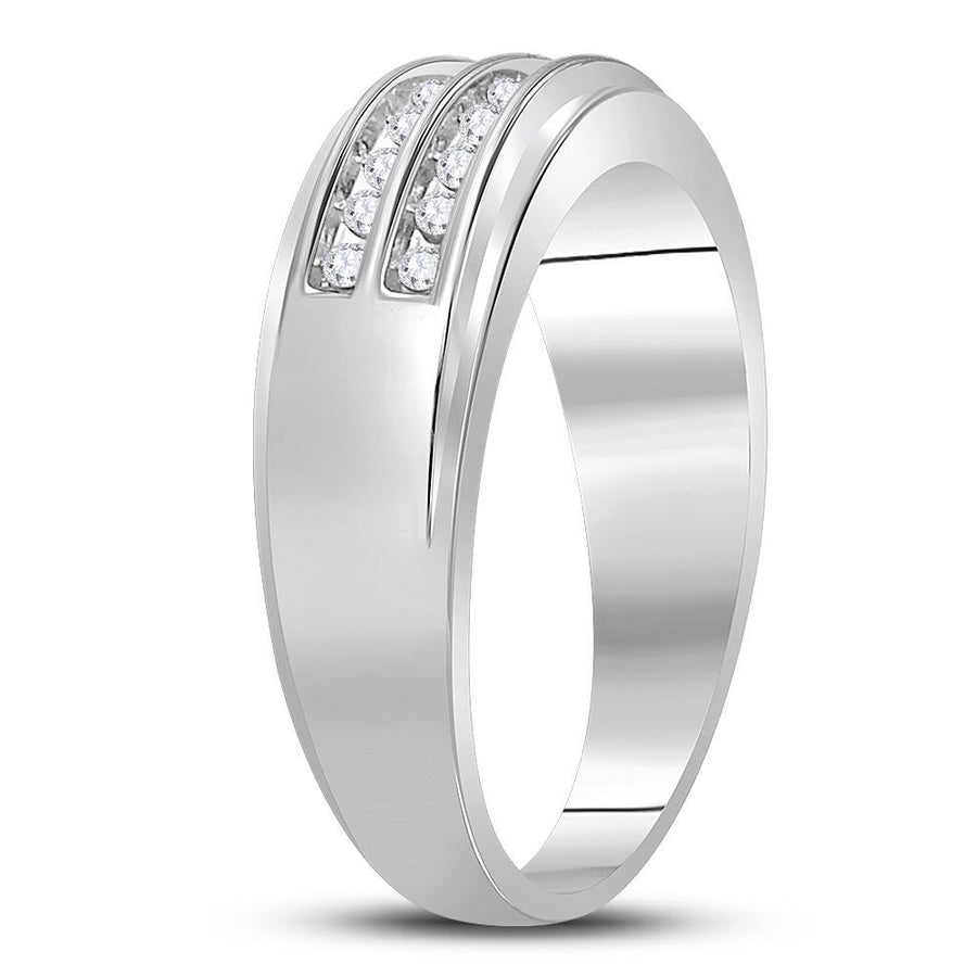 14kt White Gold Mens Round Diamond 2-row Wedding Anniversary Band Ring 1/4 Cttw