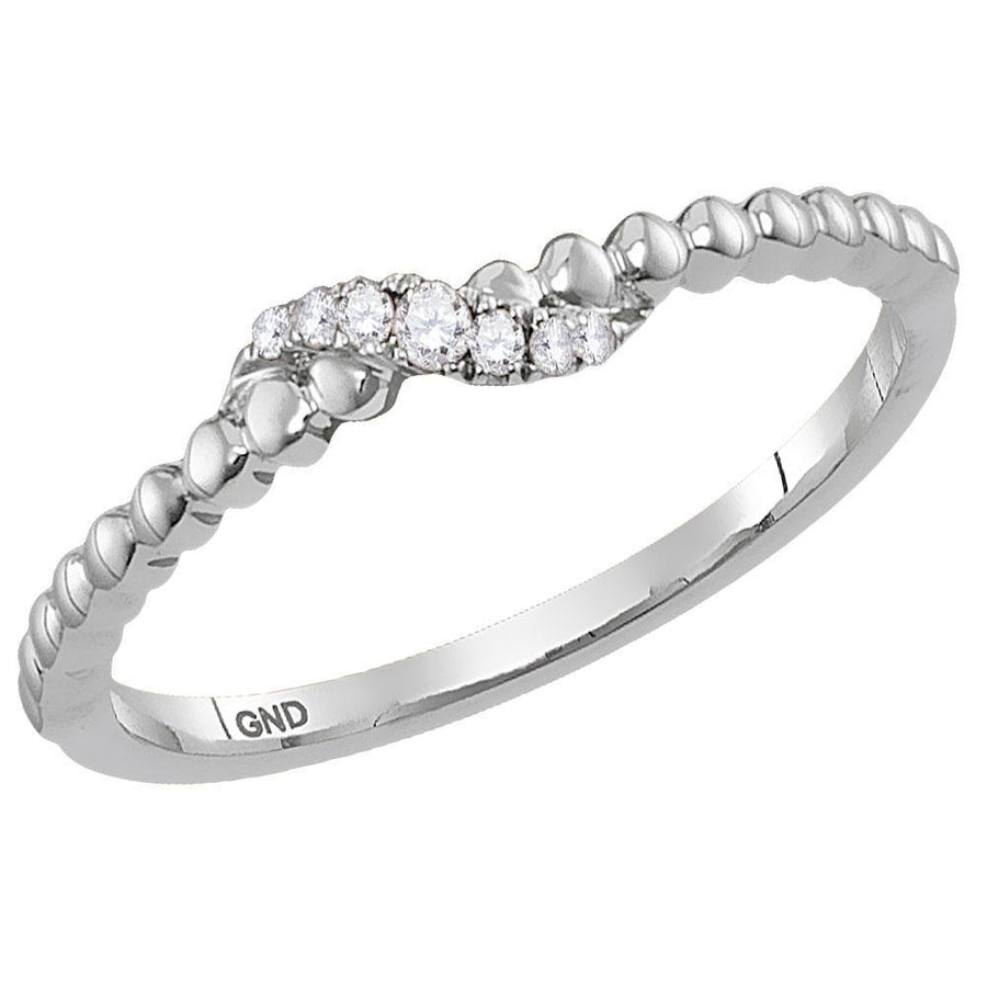 14kt White Gold Womens Round Diamond Crossover Stackable Band Ring 1/20 Cttw