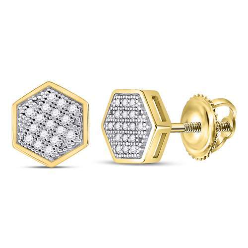 10kt Yellow Gold Round Diamond Hexagon Earrings 1/10 Cttw