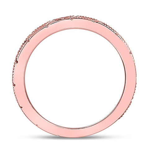10kt Rose Gold Womens Round Ruby Diamond Milgrain Stackable Band Ring 1/4 Cttw