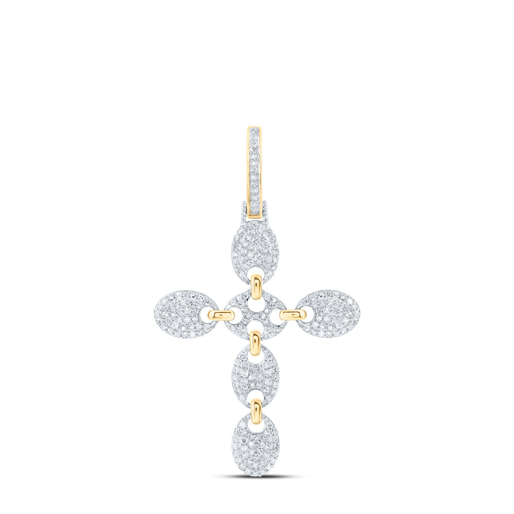 10kt Yellow Gold Mens Round Diamond Cross Charm Pendant 5/8 Cttw