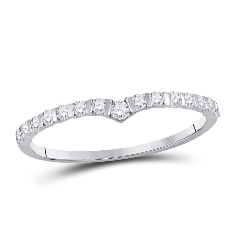 10kt White Gold Womens Round Diamond Chevron Stackable Band Ring 1/4 Cttw