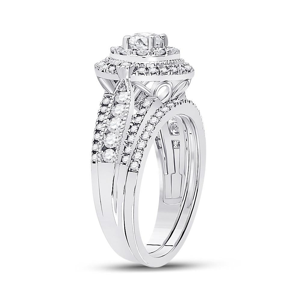 14kt White Gold Round Diamond Bridal Wedding Ring Band Set 1 Cttw