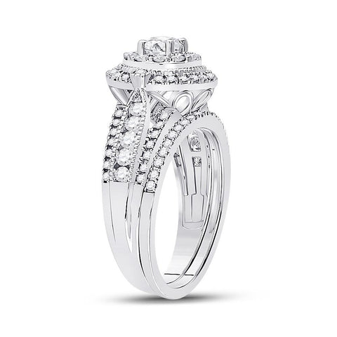 14kt White Gold Round Diamond Bridal Wedding Ring Band Set 1 Cttw