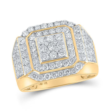 10kt Yellow Gold Mens Round Diamond Square Frame Cluster Ring 2-1/2 Cttw