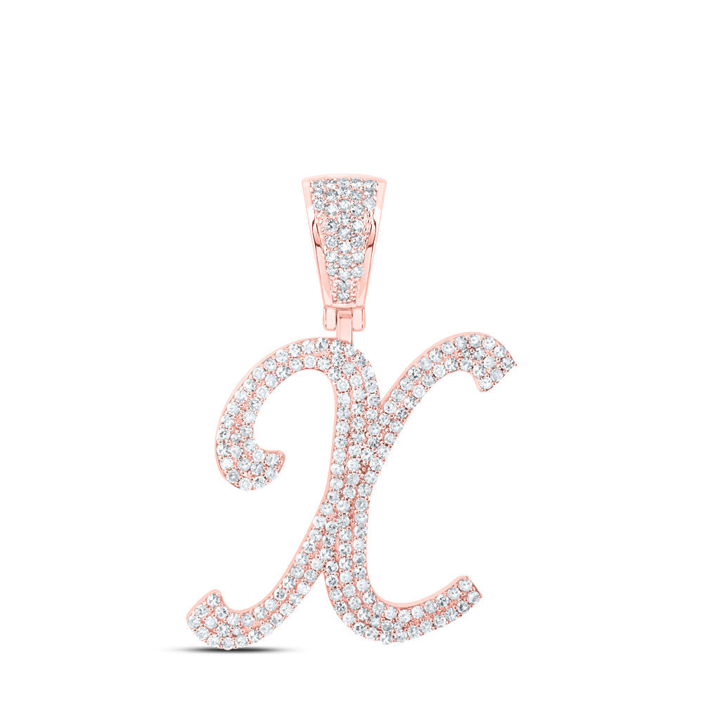 10kt Rose Gold Mens Round Diamond X Initial Letter Charm Pendant 1 Cttw