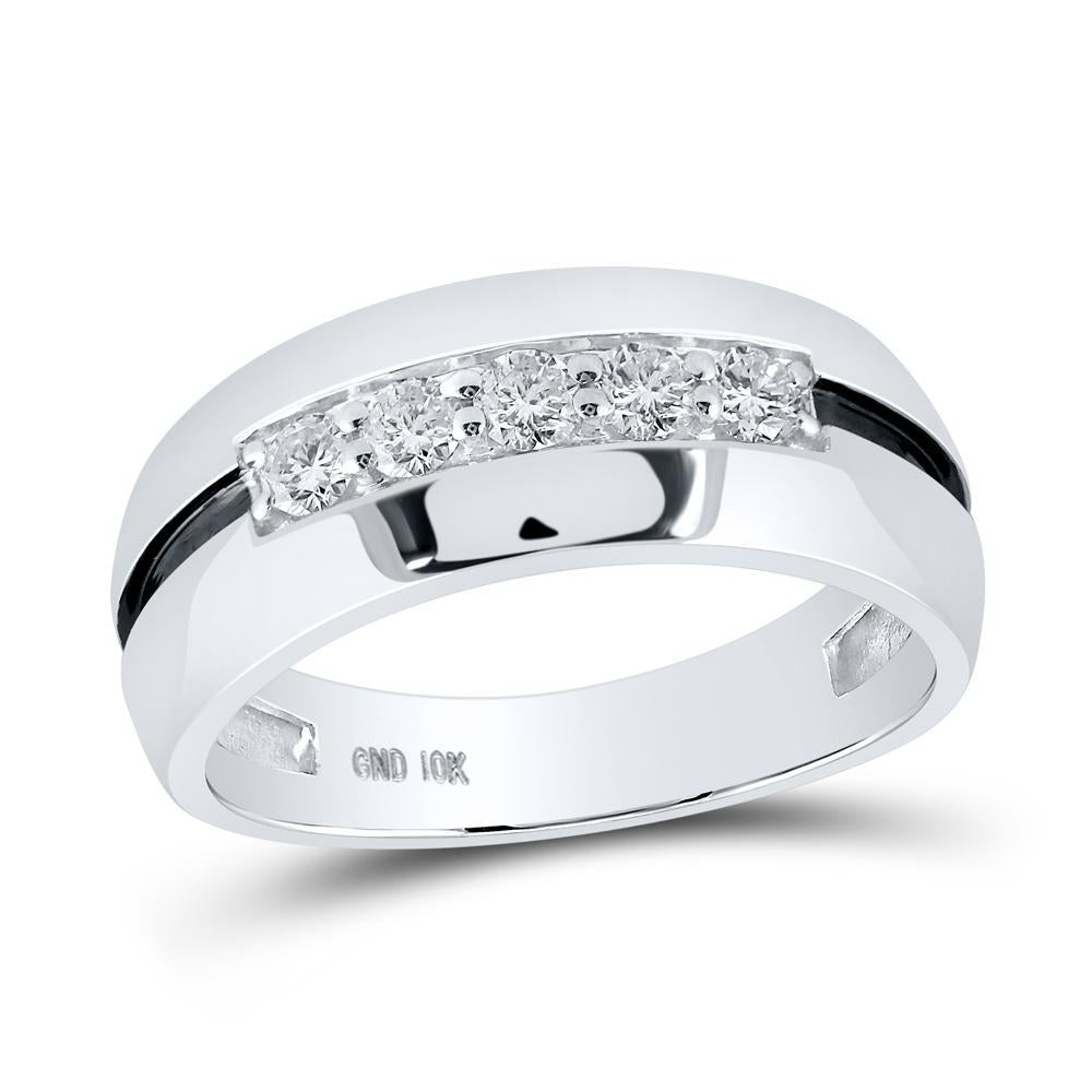10kt White Gold Mens Round Diamond Wedding Black Groove Band Ring 1/2 Cttw